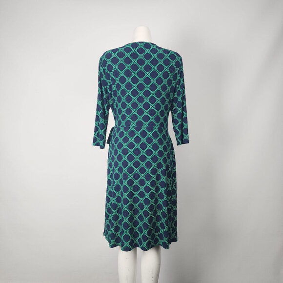 Chaps Navy & Green Faux Wrap Dress Size L - Picture 6 of 9